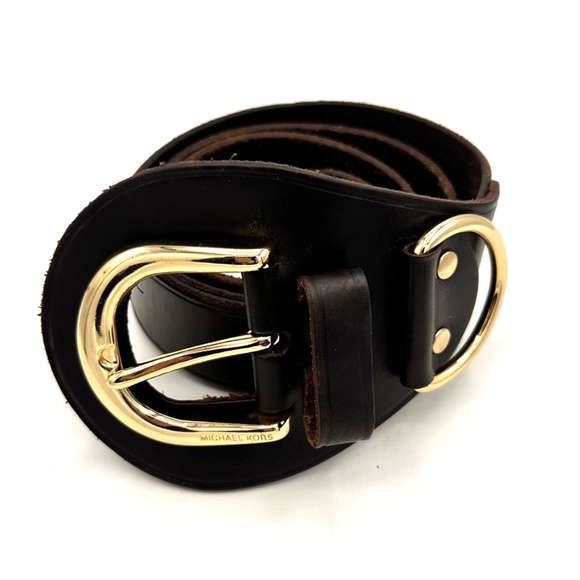 Michael Kors Brown Leather Belt Gold Buckle ~Womens Size Medium~ Equestrian Look - Picture 6 of 12